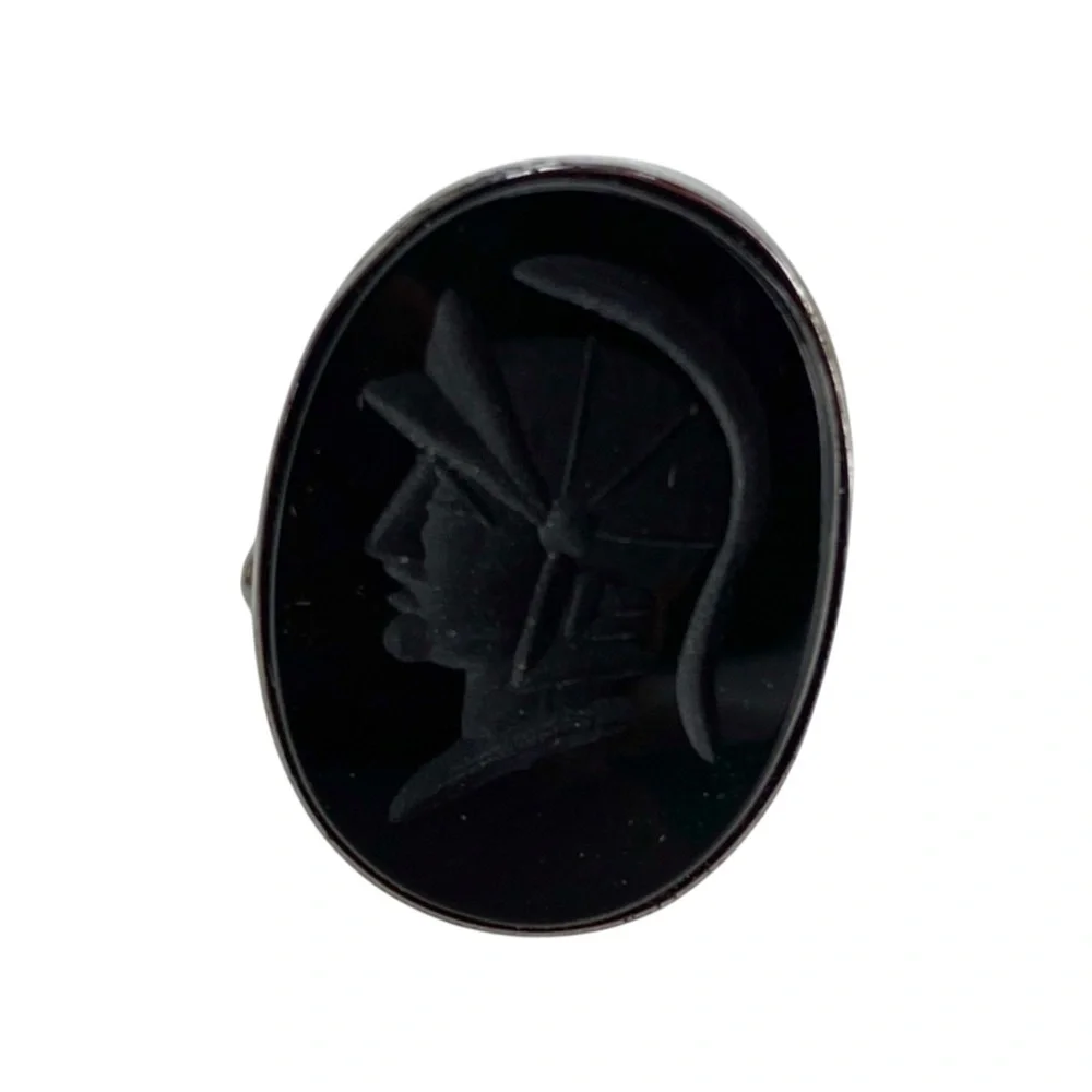Vintage Men’s Cuff Link and Tie Tack Set Black Intaglio Sterling Silver